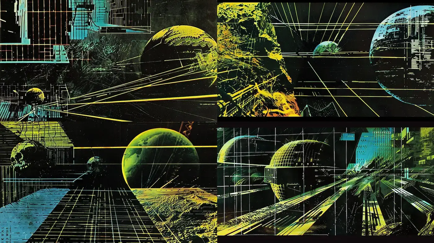 Futuristic and Geometric Digital Art with Vibrant Neon Accents - Midjourney sref style