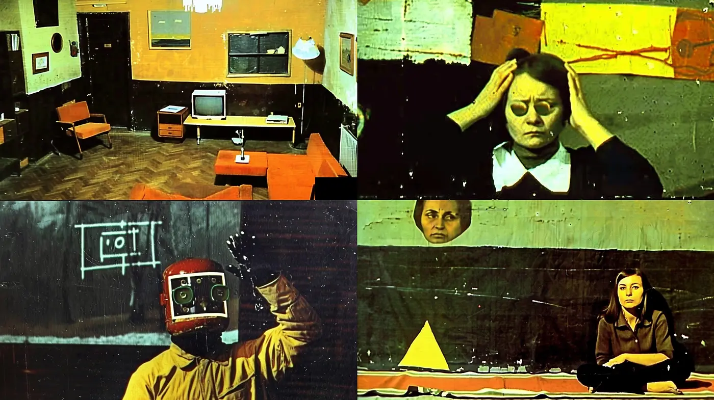 Distorted Reality with Warm Retro Overtones and Textured Surrealism - Midjourney sref style