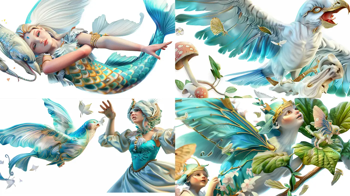 Mythical Elegance in Ethereal Blues: A Dreamlike Digital Art Fusion - Midjourney sref style