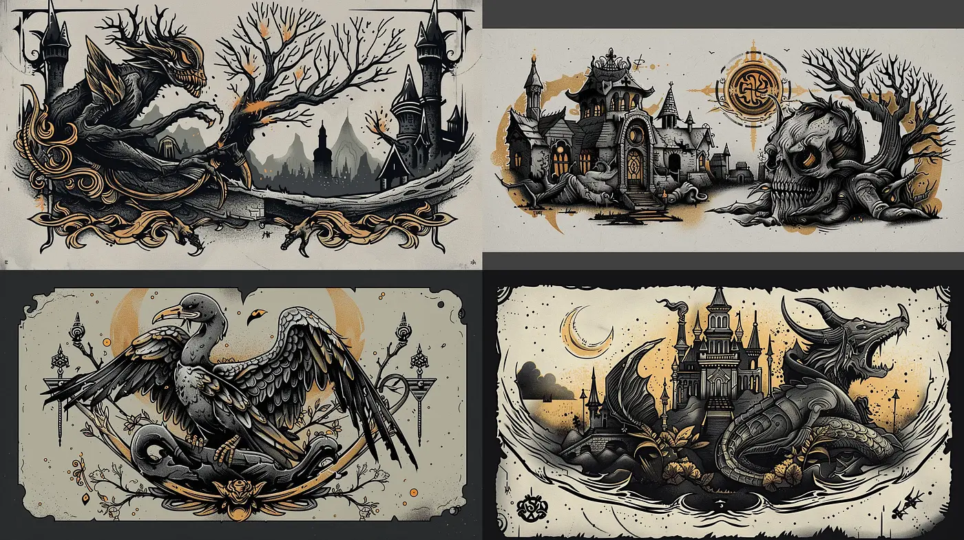 Gothic Fantasia: A Darkly Enchanting Monochrome Voyage - Midjourney sref style