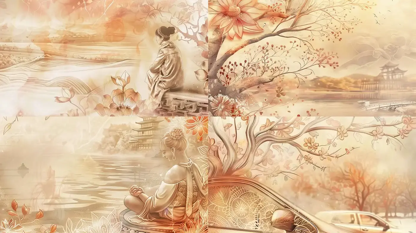 Ethereal Harmony in Serene Warmth and Nature-Inspired Imagery - Midjourney sref style