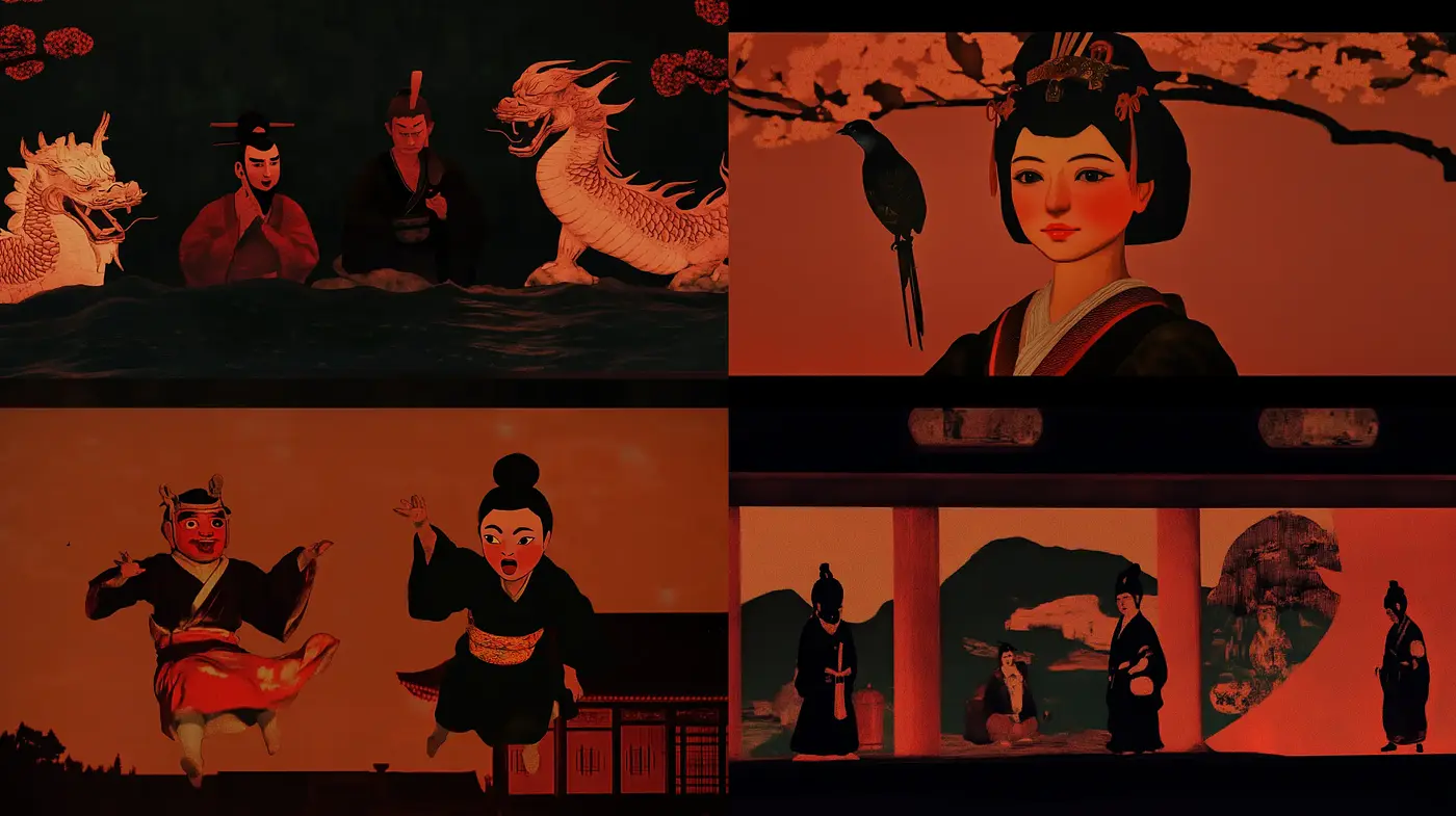 Crimson Elegance of Stylized Asian Folklore - Midjourney sref style