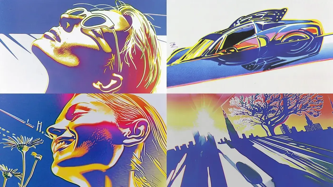 Vibrant and Retro-Futuristic Illustration with Simultaneous Depth and Light Play - Midjourney sref style