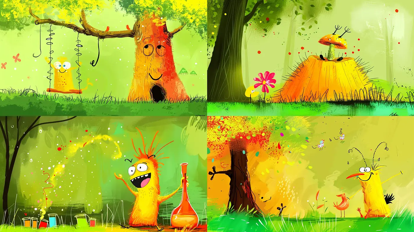 Vibrant Cartoonish Enchantment: A Whimsical Nature Series - Midjourney sref style