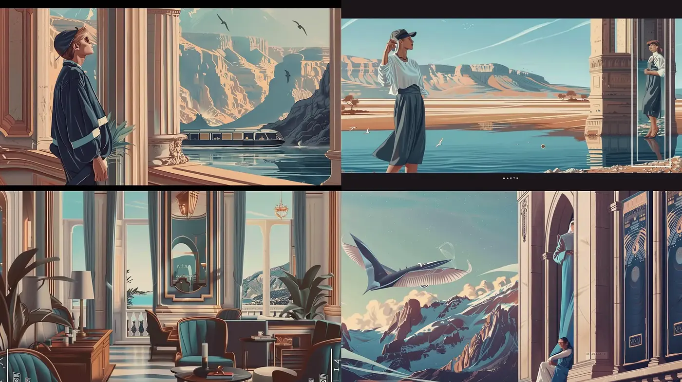 Serene Mid-Century Modern Panoramas with an Animated Twist - Midjourney sref style