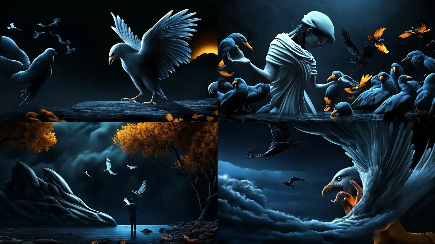 Mystical Nocturnal Dreamscape with Illuminated Amber Accents - Midjourney sref style