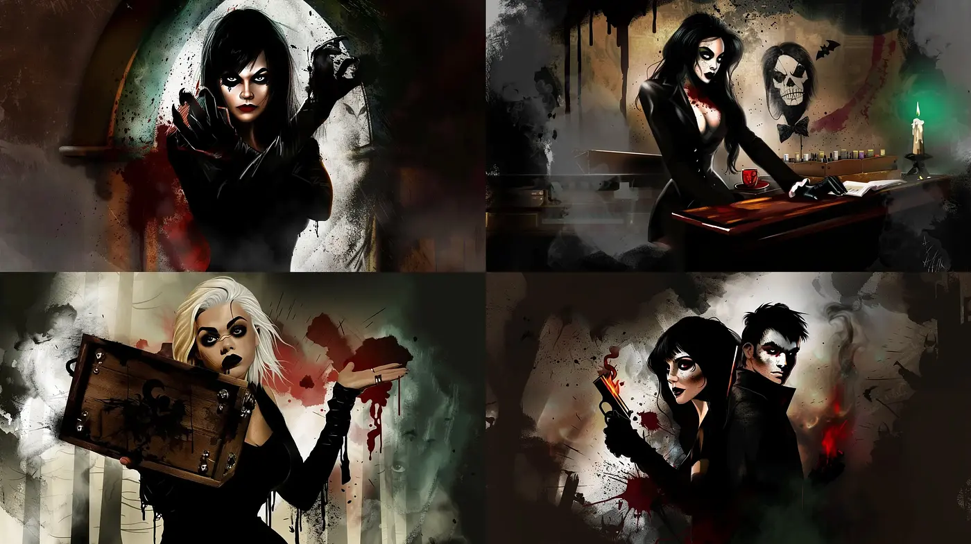 Gothic Noir Fusion with Painterly Brushstrokes - Midjourney sref style
