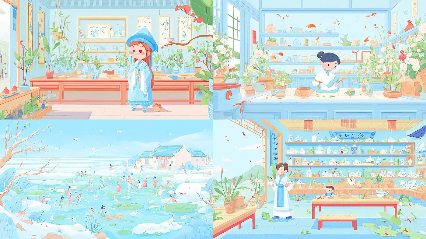 Charming and Serene Scenes with a Touch of Whimsy - Midjourney sref style