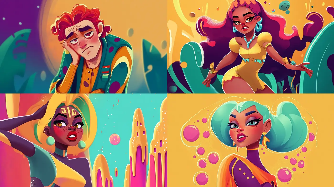 Vibrant Whimsical Expressions of Futurism and Fantasy - Midjourney sref style