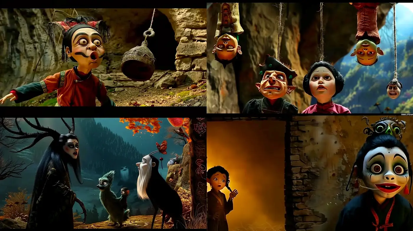 Enigmatic Puppetry Shades - A Harmonious Mix of Surrealism and Theatrical Drama - Midjourney sref style