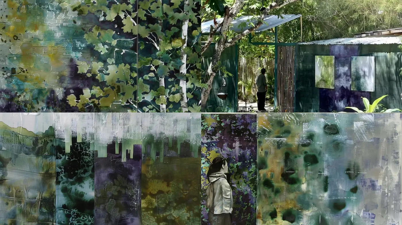 Abstract Verdant Textures: A Study of Greenery in Impressionistic Overlays - Midjourney sref style
