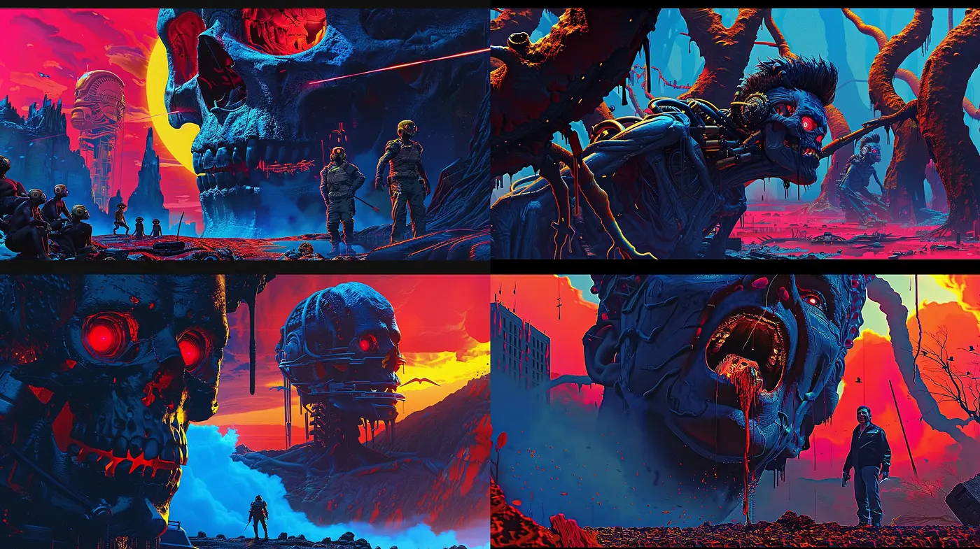 Dystopian Cyber-Horizon: A Brooding Synthesis of Sci-Fi and Surrealism - Midjourney sref style