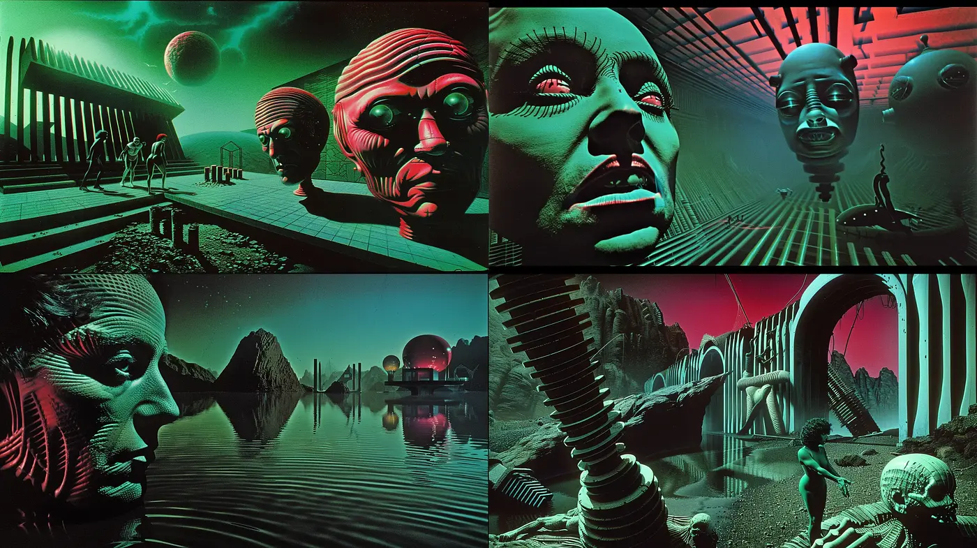 Retrofuturistic Neon Dreamscape - Midjourney sref style