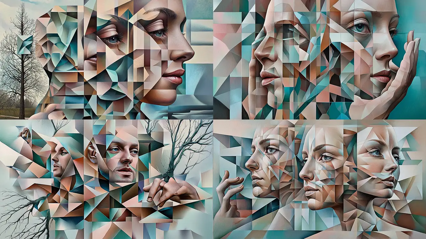 Geometric Fragmentation in Ethereal Portraiture - Midjourney sref style