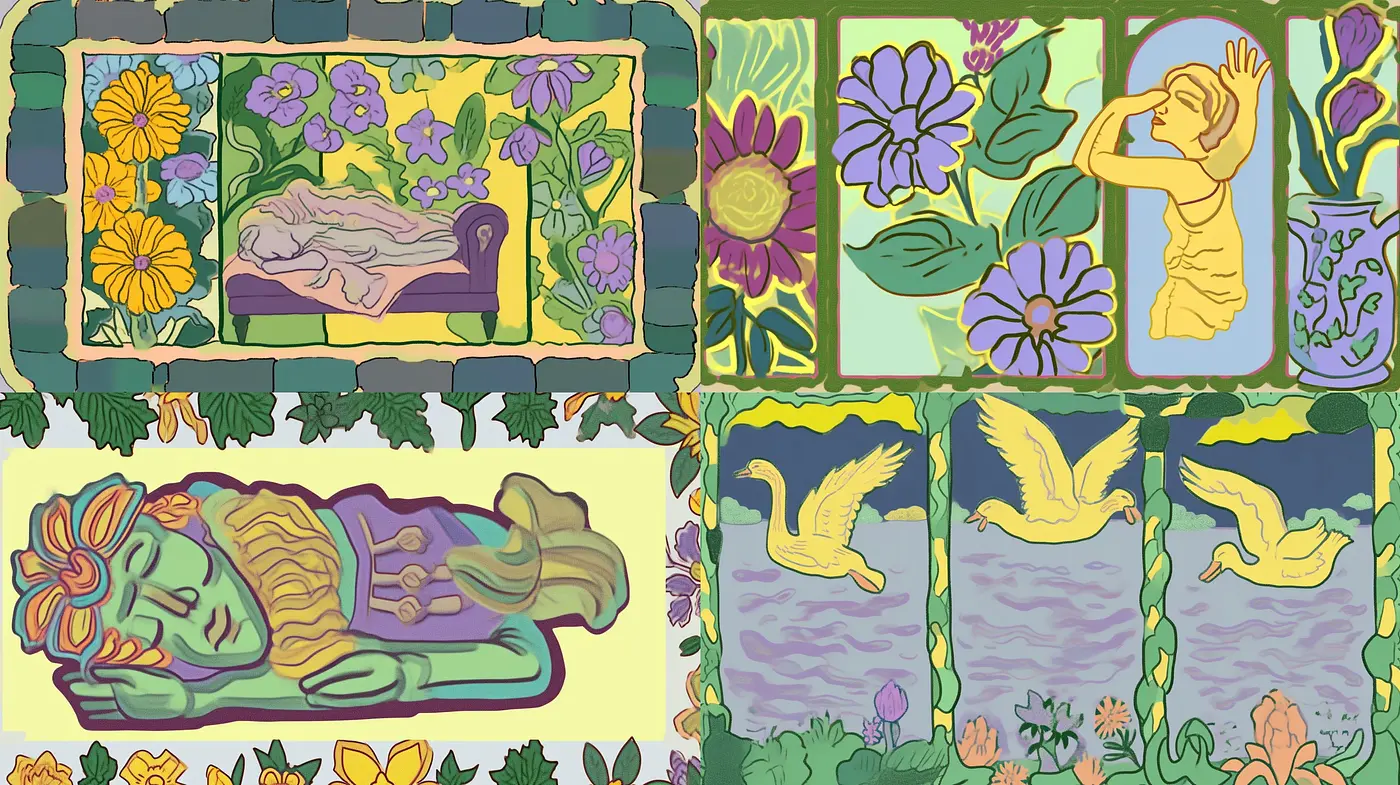 Stylized Botanical Dreamscape with Art Nouveau Undertones - Midjourney sref style