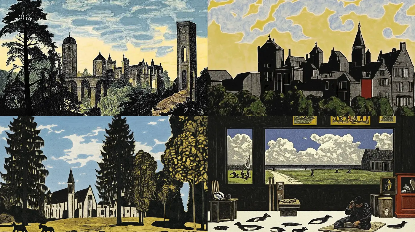 Elegiac Tapestry of Yesteryears: A Homage to Woodblock Print and Folk Art Traditions - Midjourney sref style