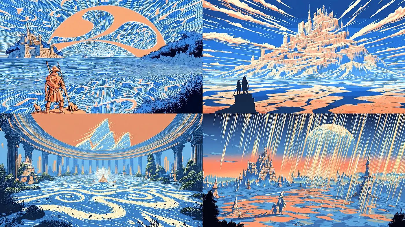 Consistent Ethereal Adventure in a Mystical Landscapes - Midjourney sref style