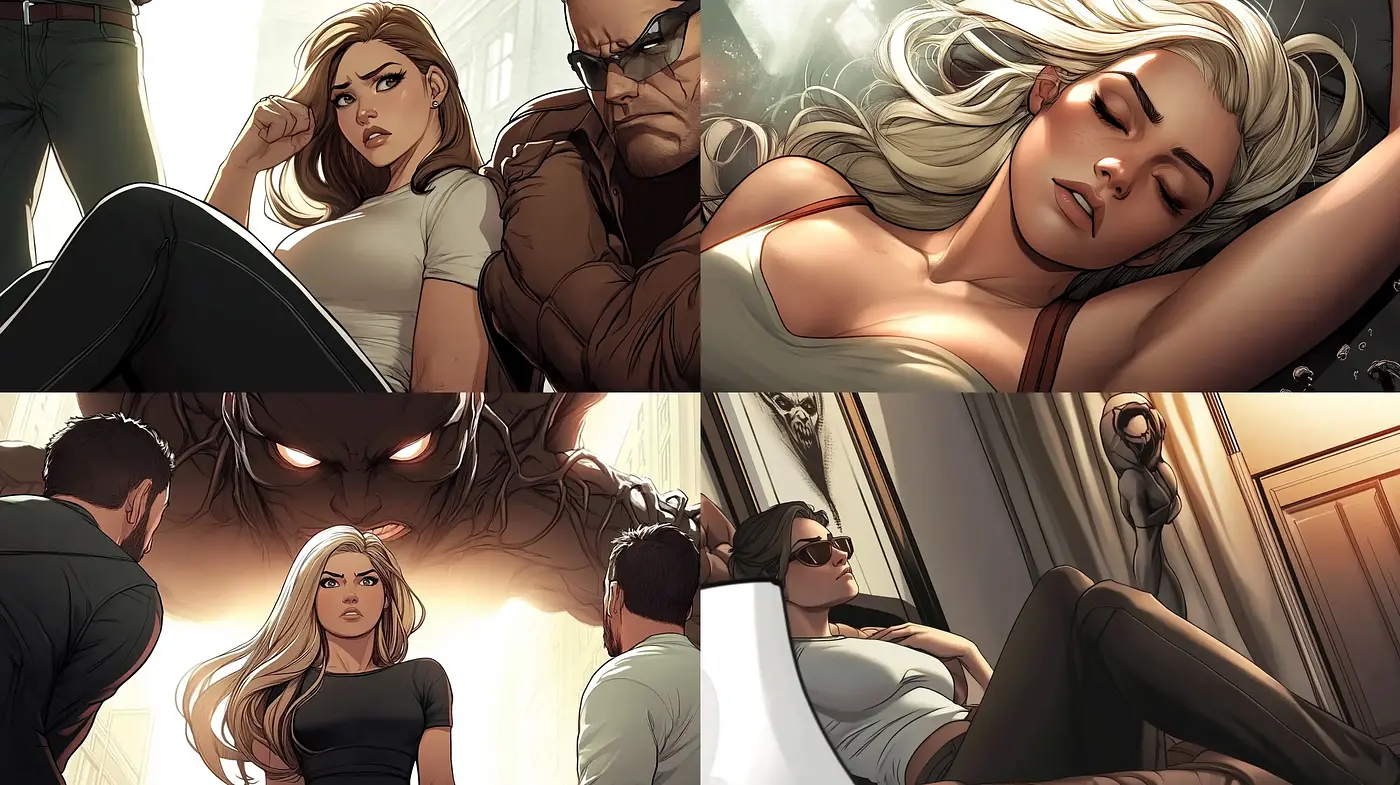 Dynamic Graphic Novel Panache with Cinematic Undertones - Midjourney sref style