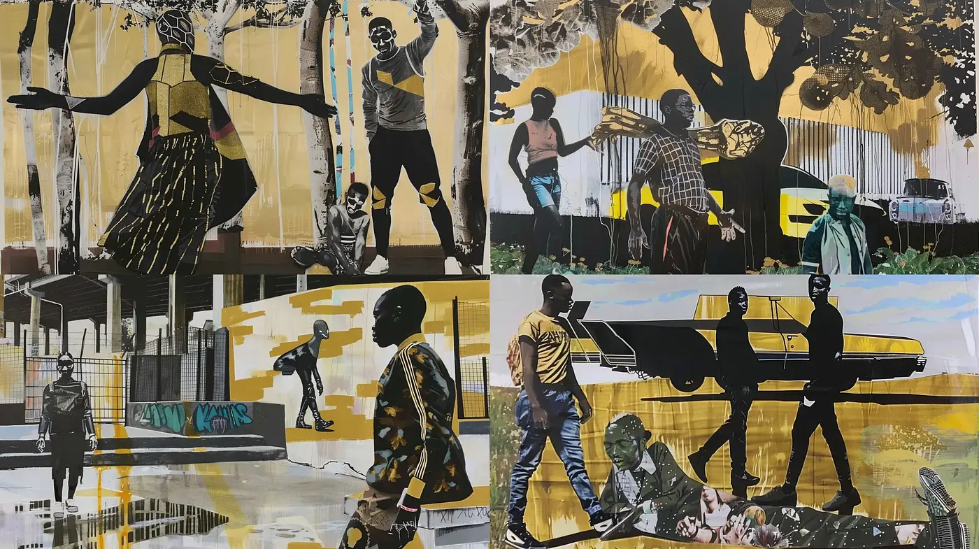 Contemporary Urban Expression Through A Collage Of Muted Tones And Textured Contrasts - Midjourney sref style