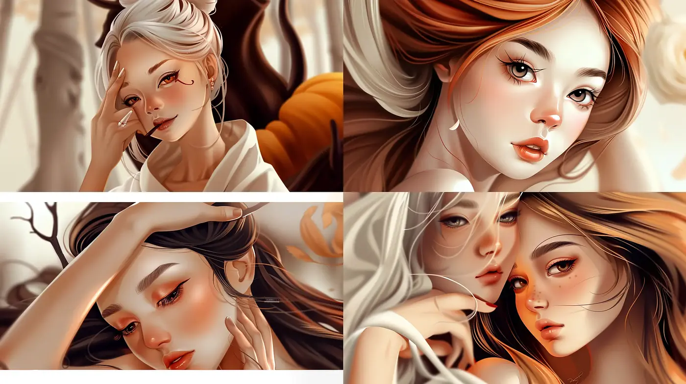 Amber-Hued Modern Digital Portraiture with Classic Illustration Influence - Midjourney sref style