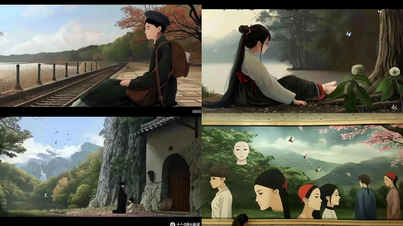 Serene Tableaus with a Harmonious Blend of Oriental Animation and Painterly Aesthetics - Midjourney sref style