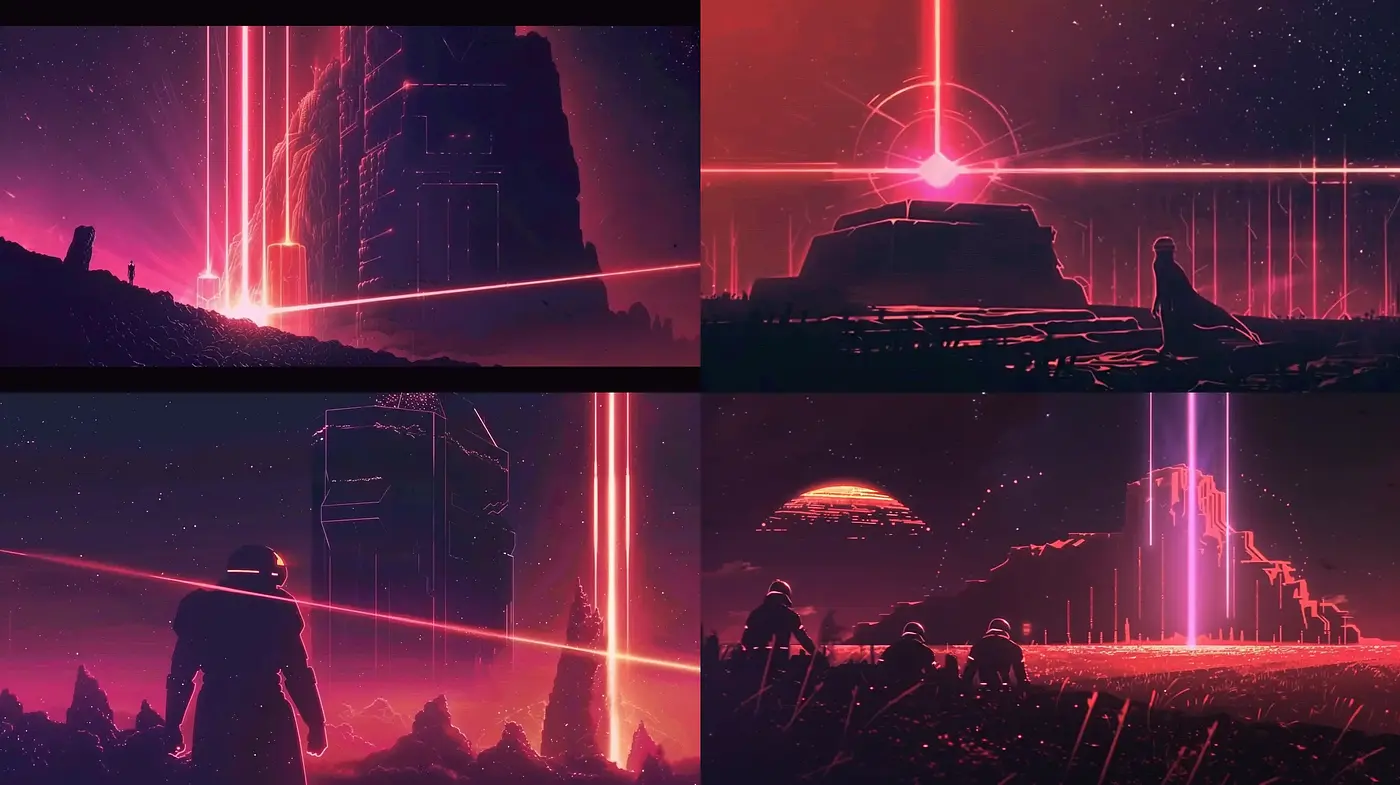 Synthetic Dusk: A Cybernetic Dreamscape in Neon Magenta - Midjourney sref style