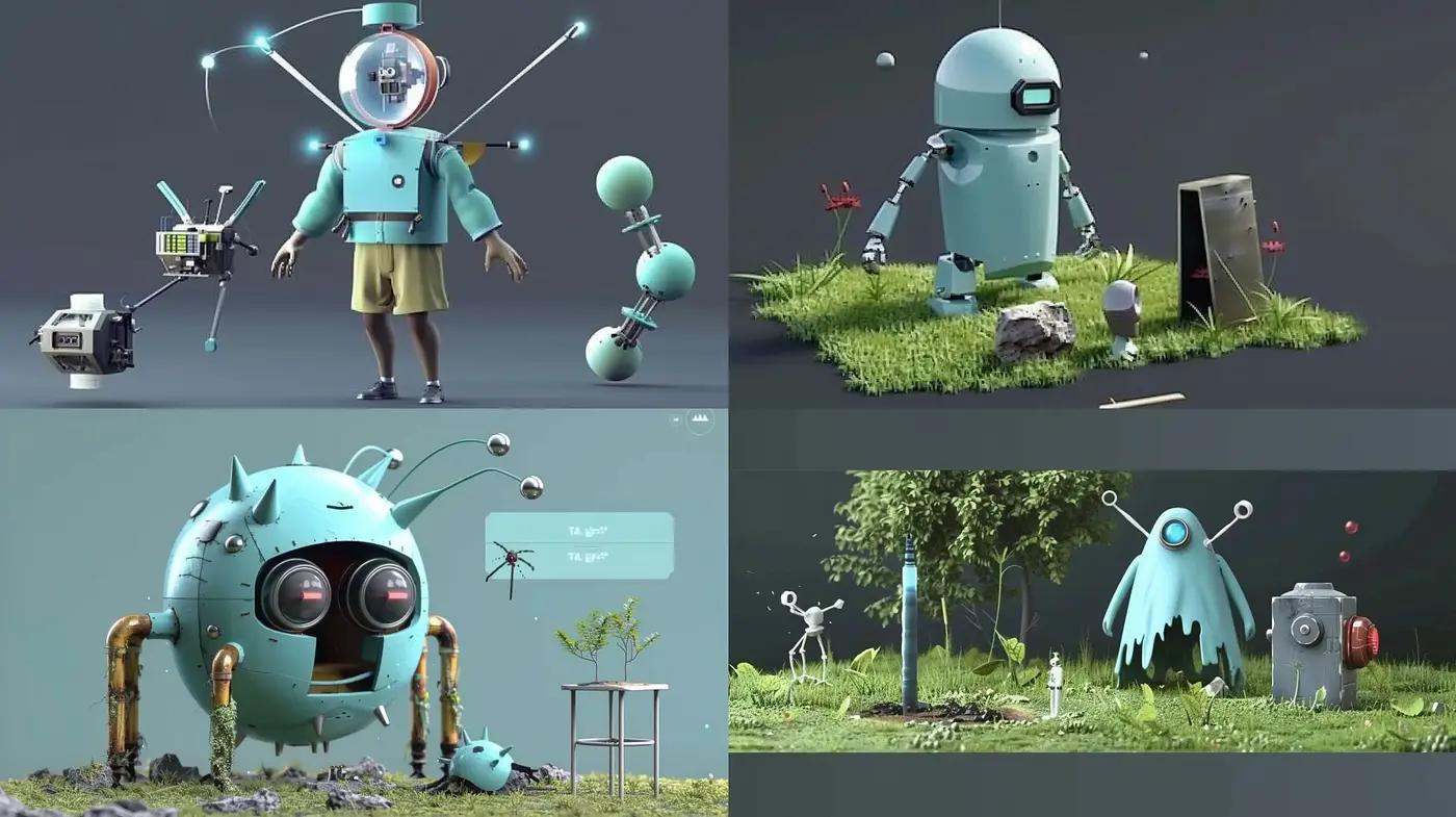 Futuristic Pastoral Robotics with a Whimsical Touch - Midjourney sref style