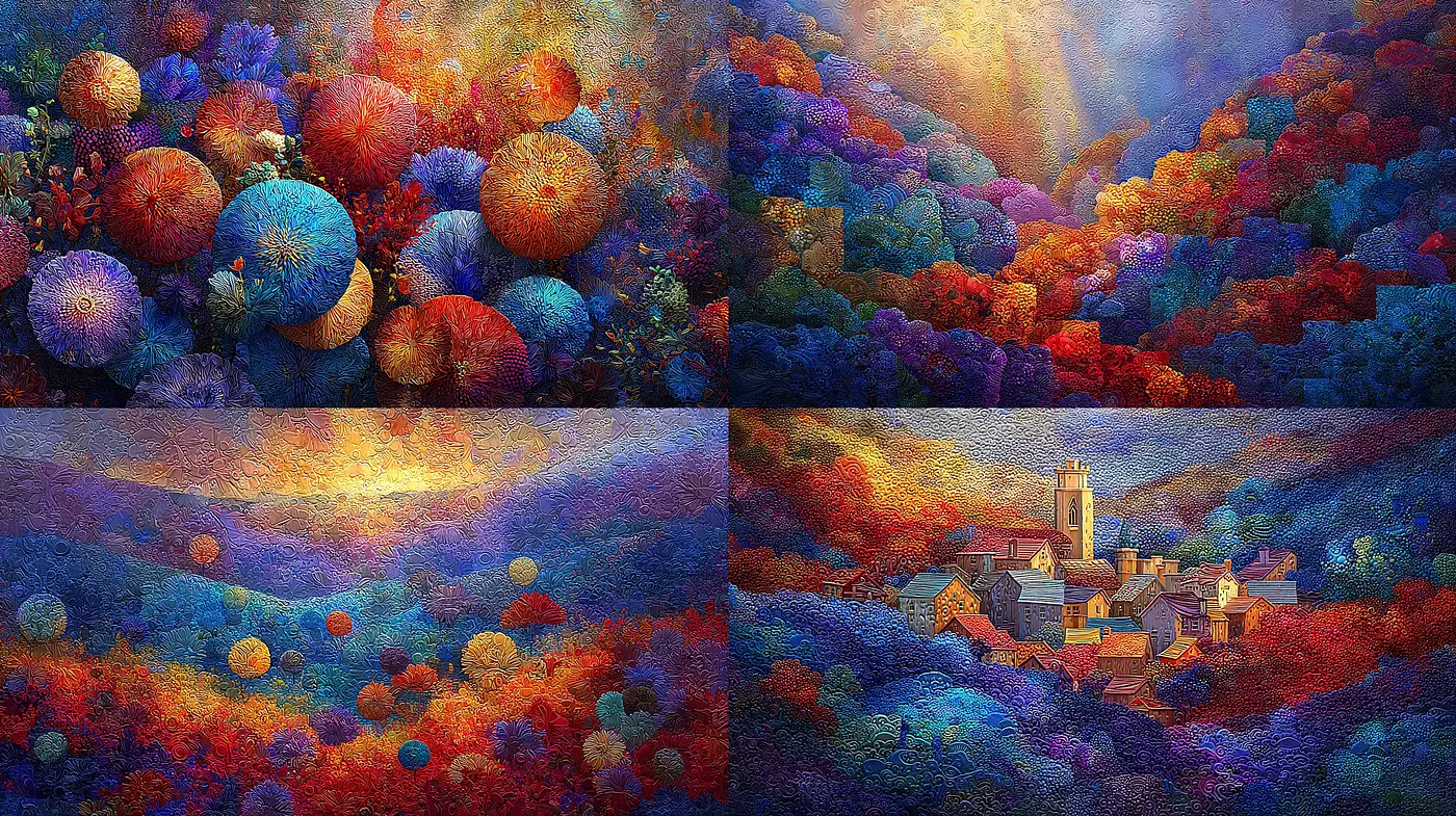Vibrantly Textured Dreamscapes with a Mystical and Whimsical Aura - Midjourney sref style
