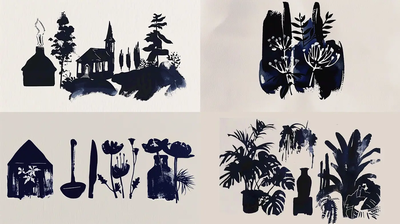 Monochromatic Elegance: Silhouette Essence with Textural Depth - Midjourney sref style