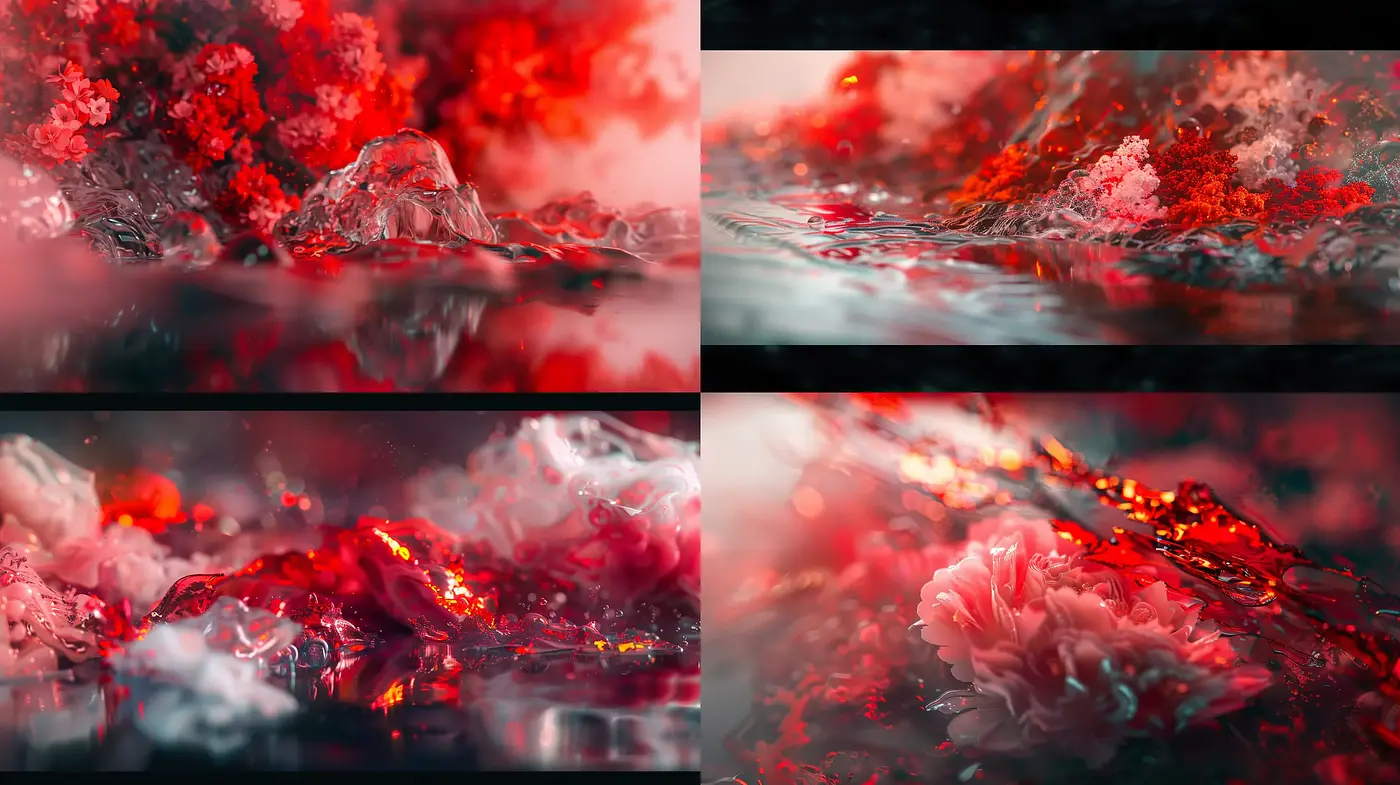 Crimson Dreamscape: A Lush Mélange of Surreal Botanical Textures - Midjourney sref style