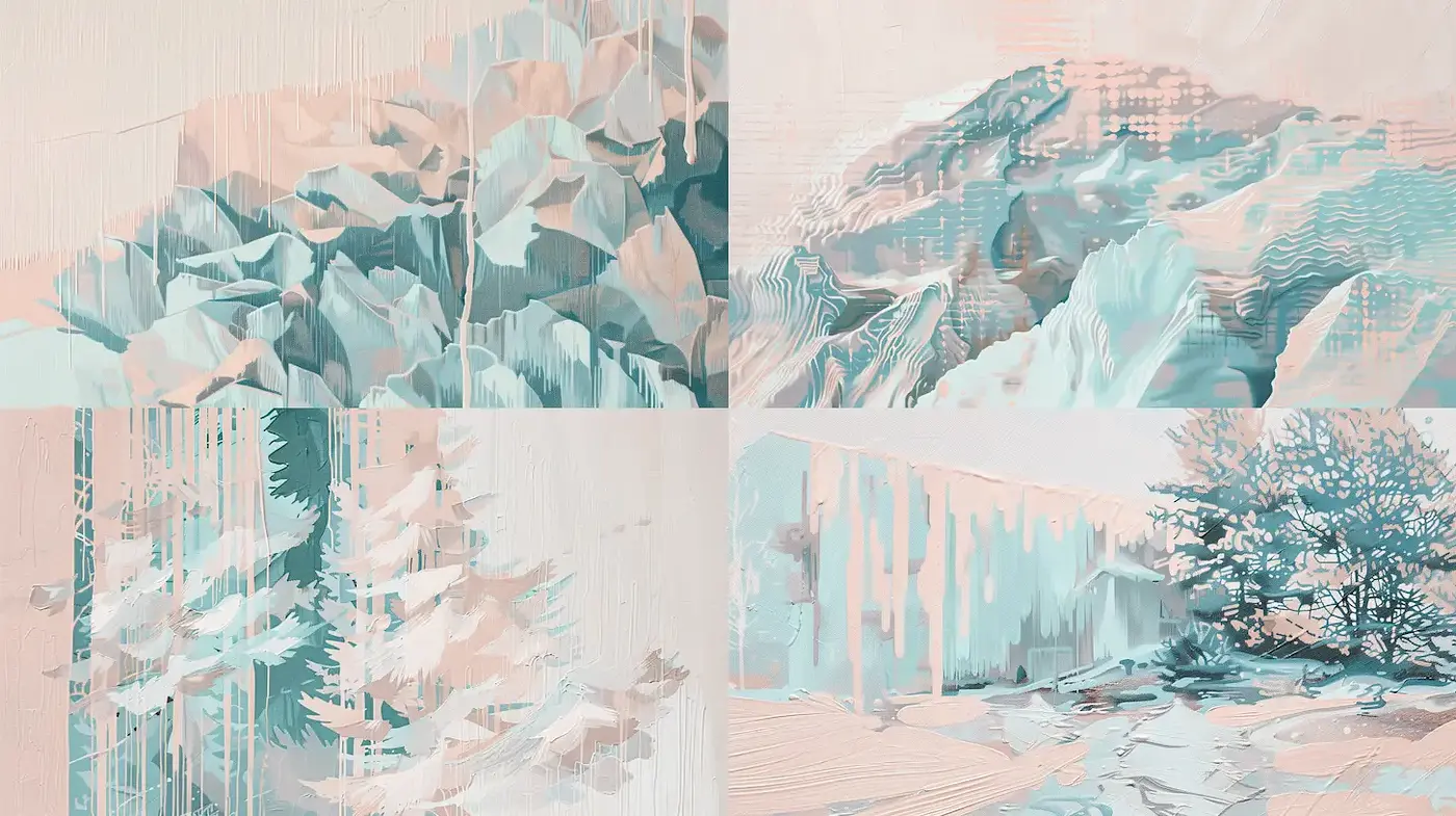 Ethereal Landscape with a Harmonious Palette and Fluid Textures - Midjourney sref style