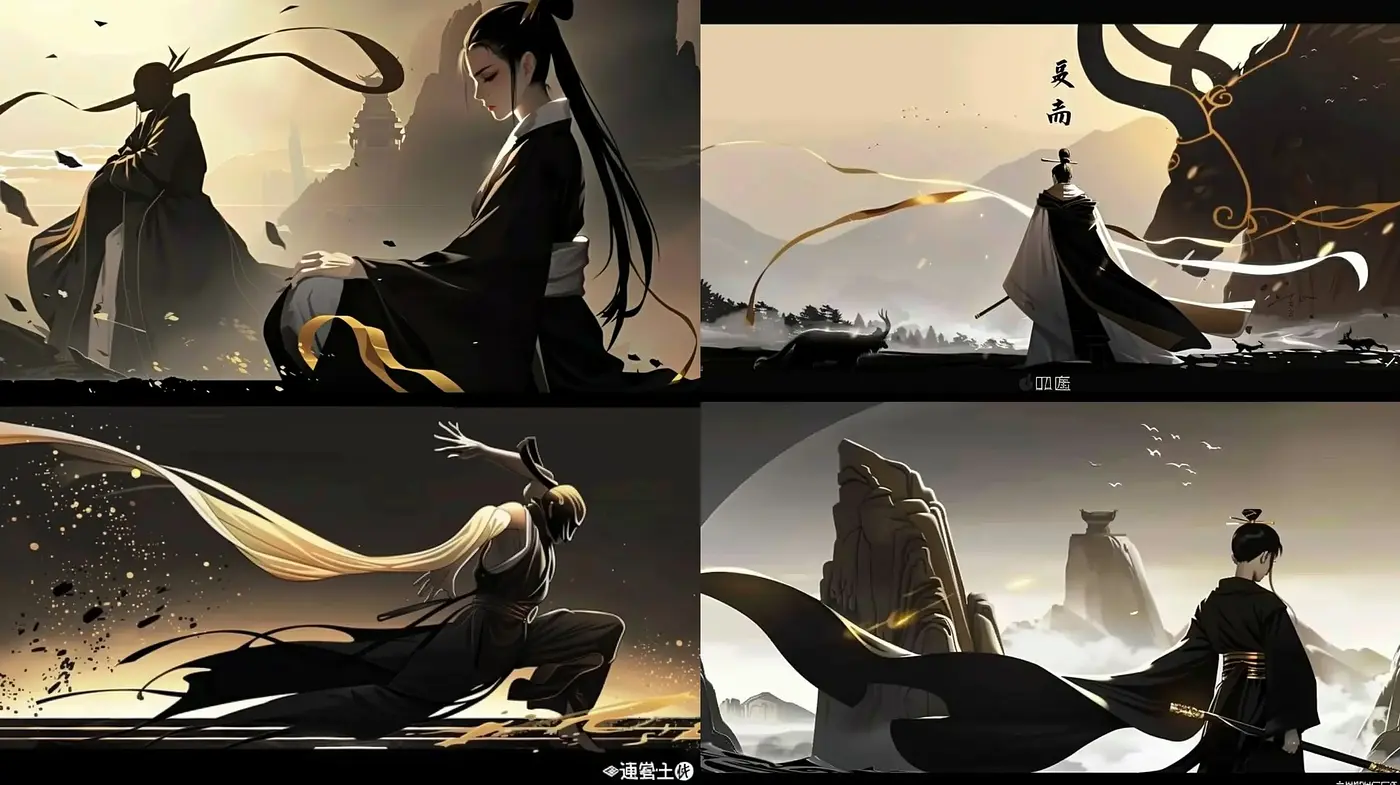 Elegant Silhouettes and Dramatic Contrasts of an Eastern Tale - Midjourney sref style