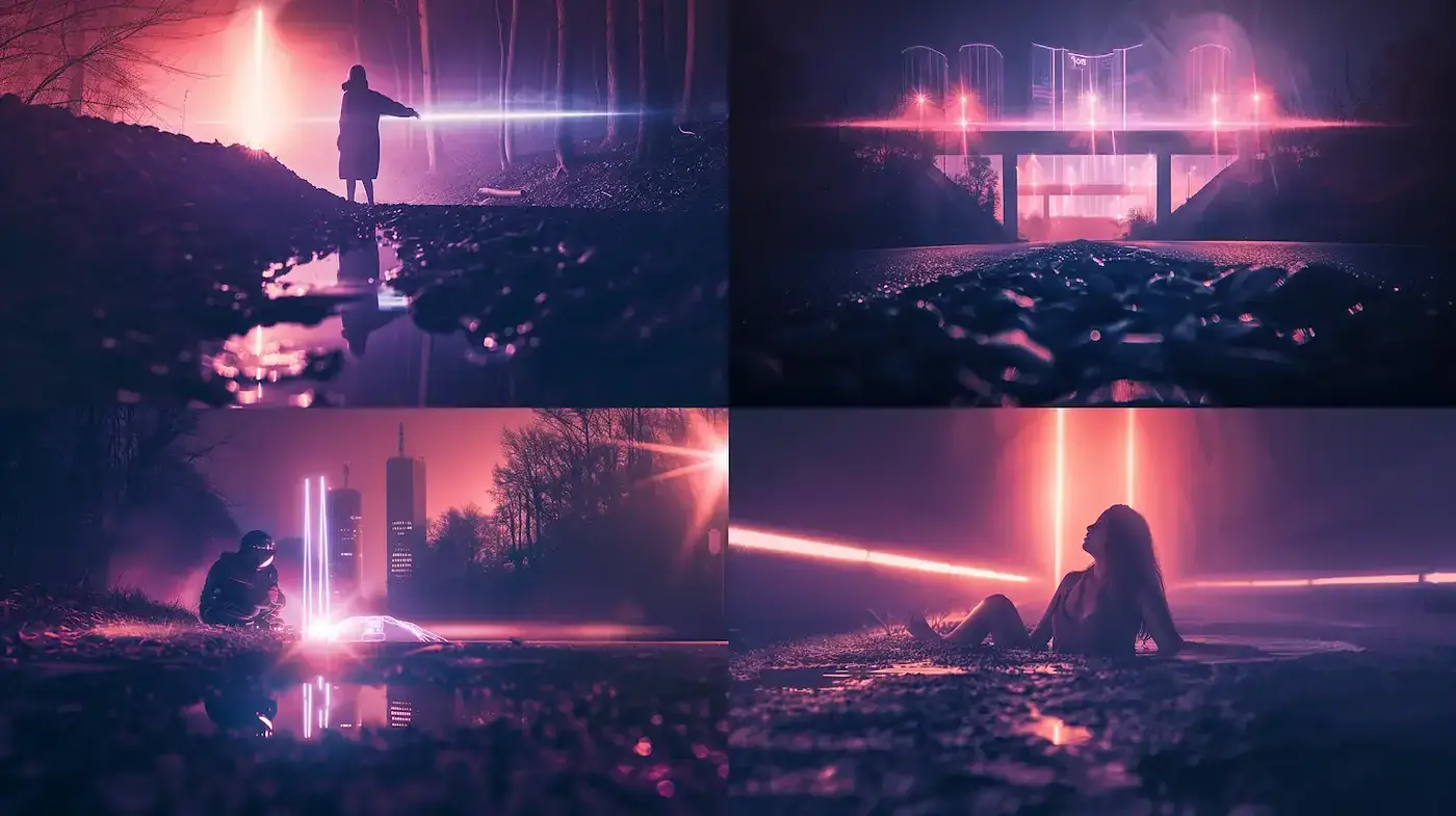 Cinematic Neon Landscape with Ethereal Elements - Midjourney sref style