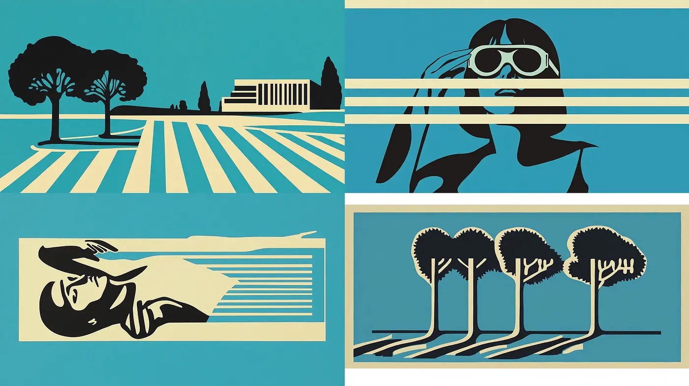 Stylized Silhouette and Stripes Visual Motif - Midjourney sref style