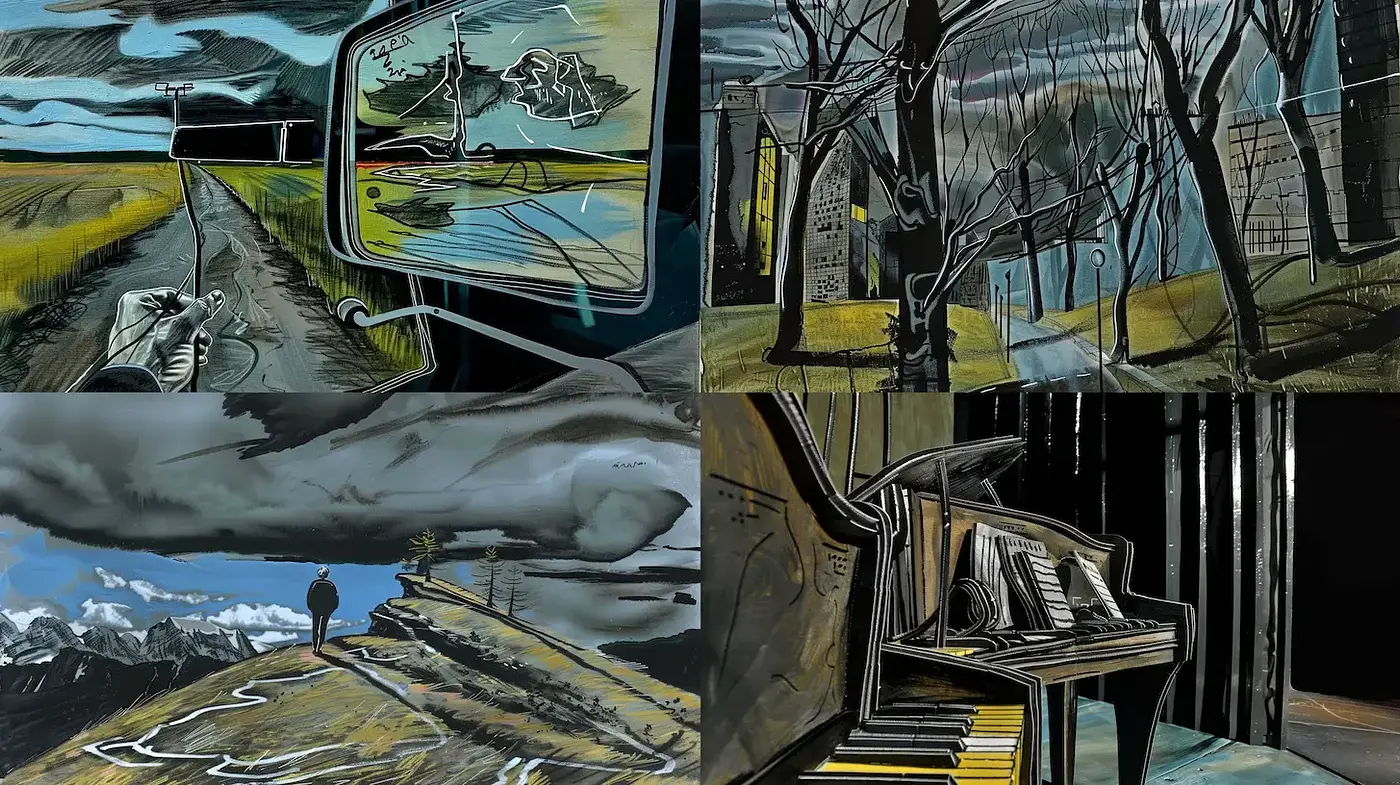 Stark, expressive landscapes with emotional depth - Midjourney sref style