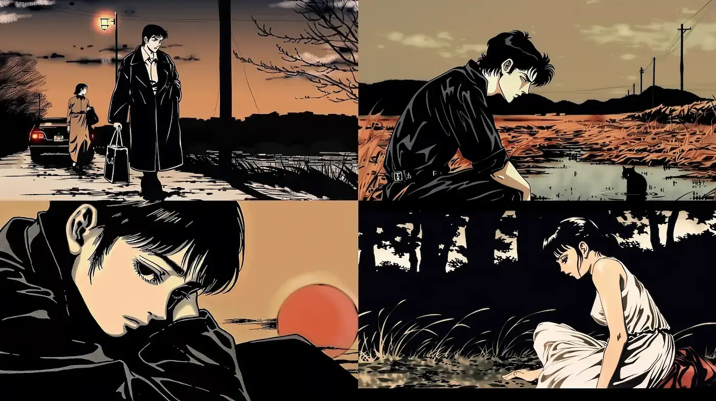 Emotive and Atmospheric Character-Driven Illustrations in a Distinctive Style - Midjourney sref style