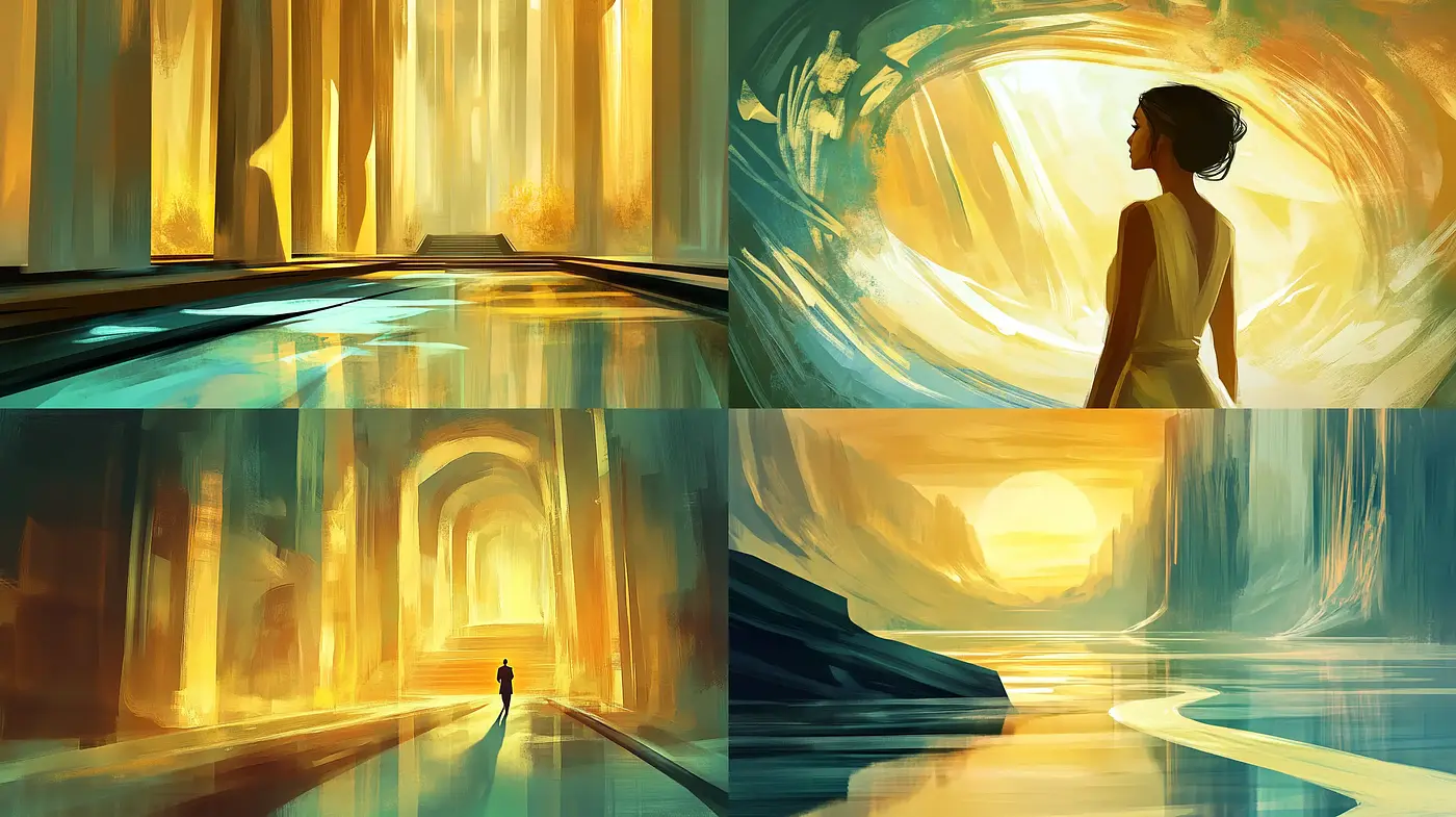 Luminous Echoes of Serenity: A Vibrant Homage to Surreal Landscapes and Ethereal Moods - Midjourney sref style