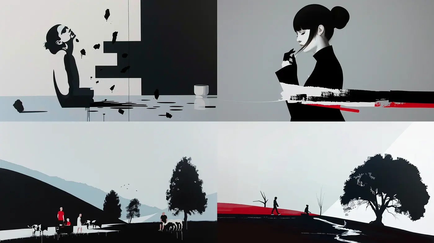 Stark Contrasts and Bold Silhouettes - A Homage to Minimalist Monochromatic Art - Midjourney sref style