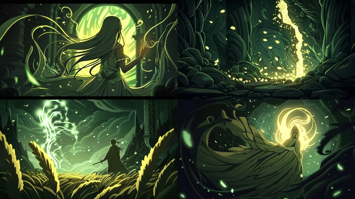 Ethereal Green Fantasy: A Harmonious Confluence of Nature and Mystic Illumination - Midjourney sref style