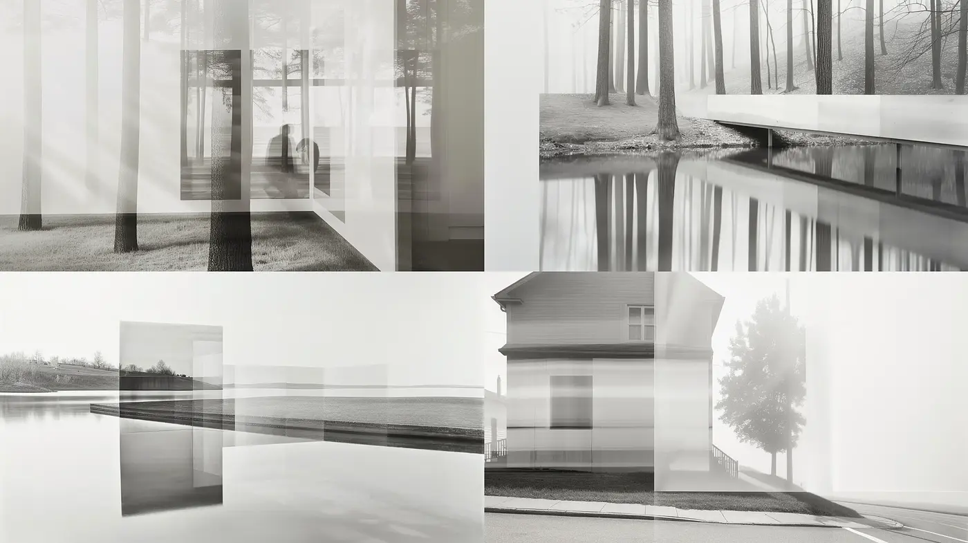 Monochromatic Serenity: Harmonious Blend of Nature and Architecture - Midjourney sref style