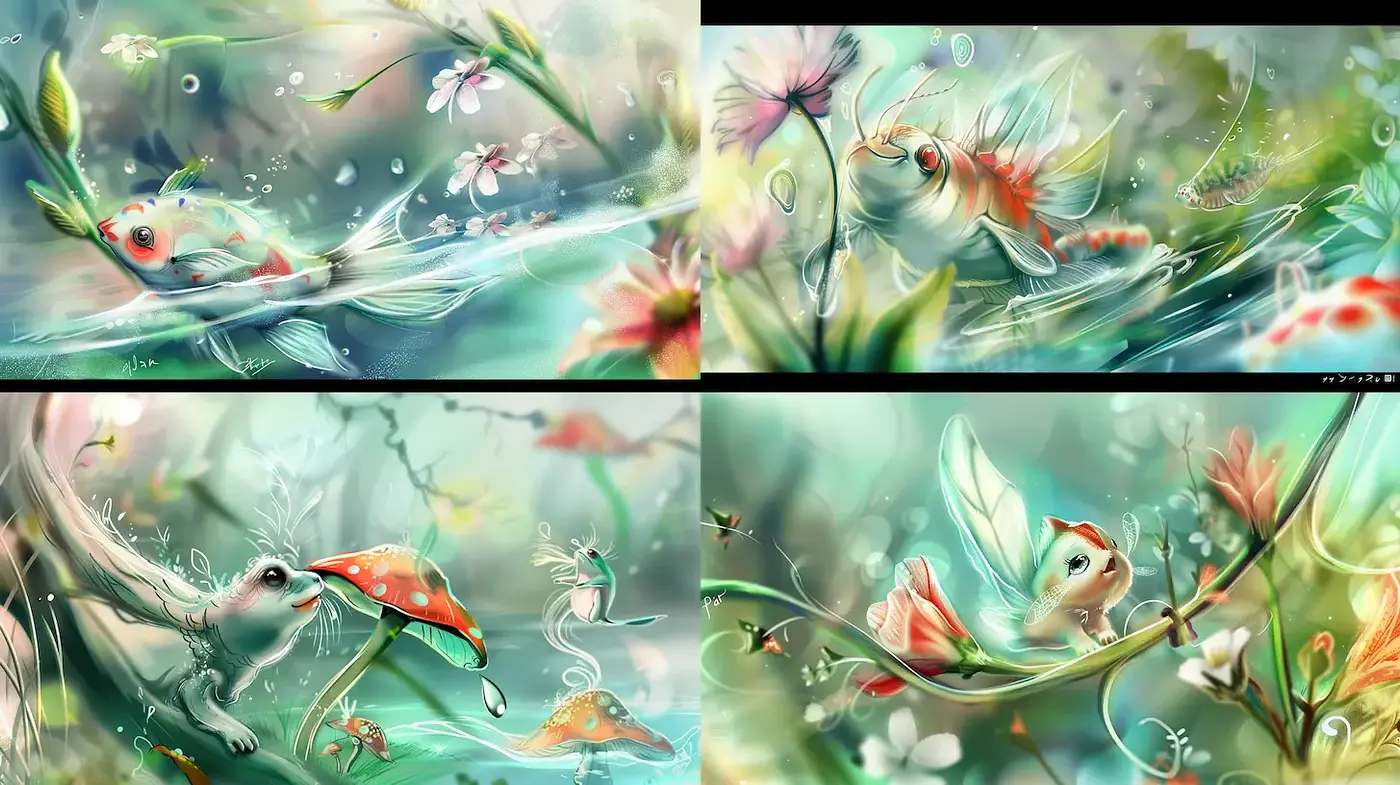 Whimsical and ethereal fantasy illustrations with natural elements - Midjourney sref style