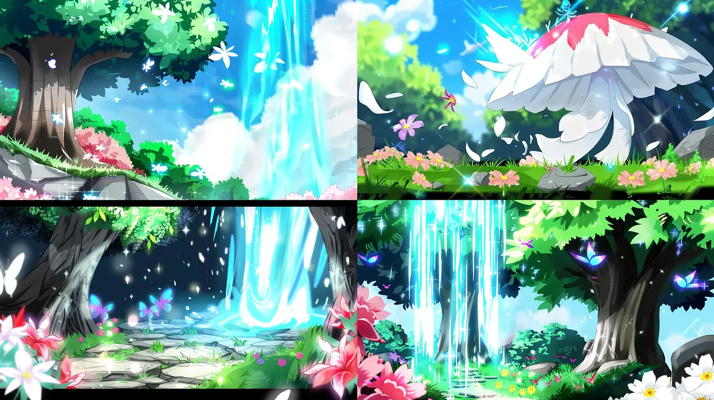 Lush Fantasia: A Study in Vibrant Anime-Inspired Environments - Midjourney sref style