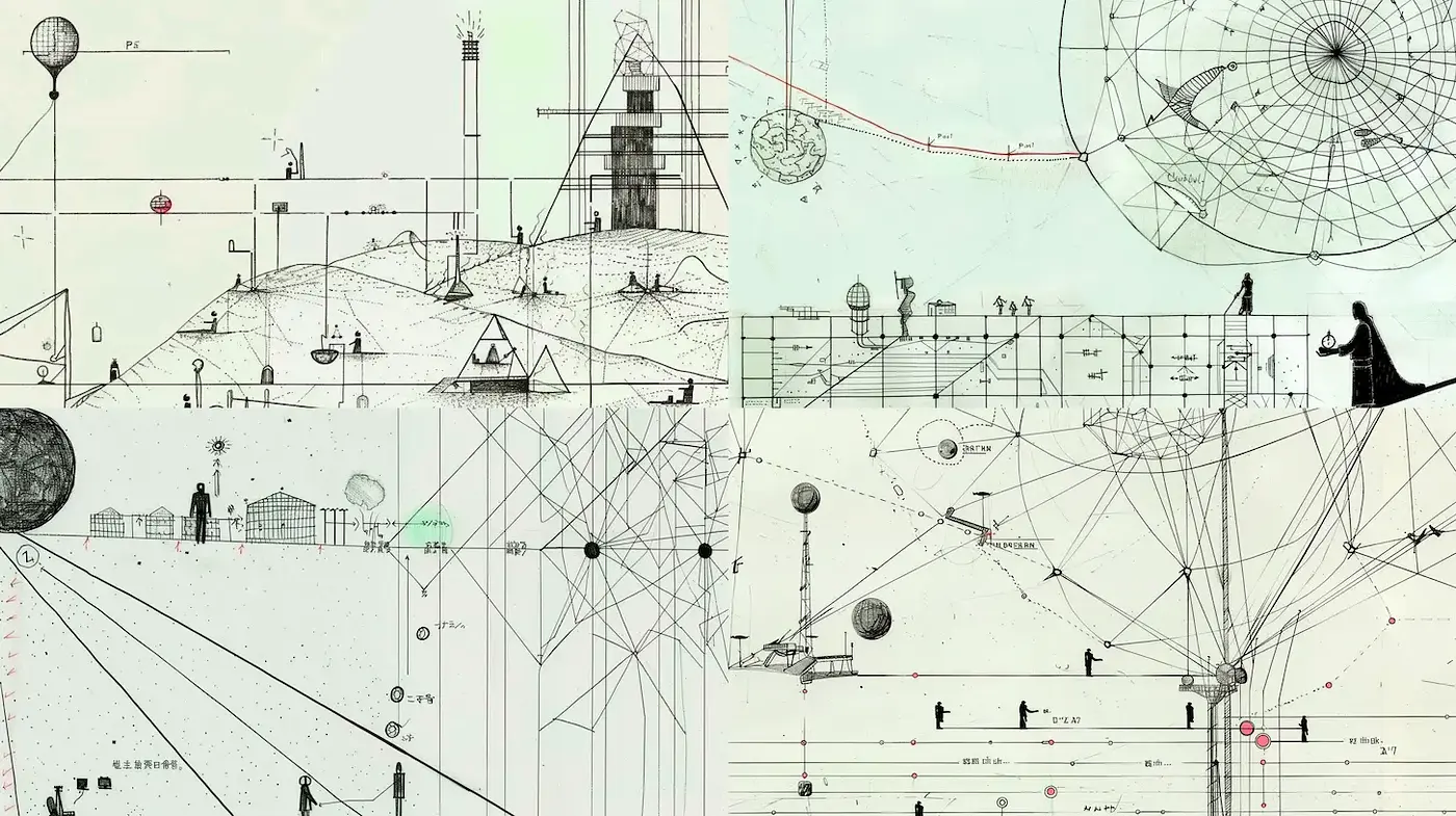 Intricate Geometric Illustration with Surreal Elements Inspired by Scientific Visualization - Midjourney sref style