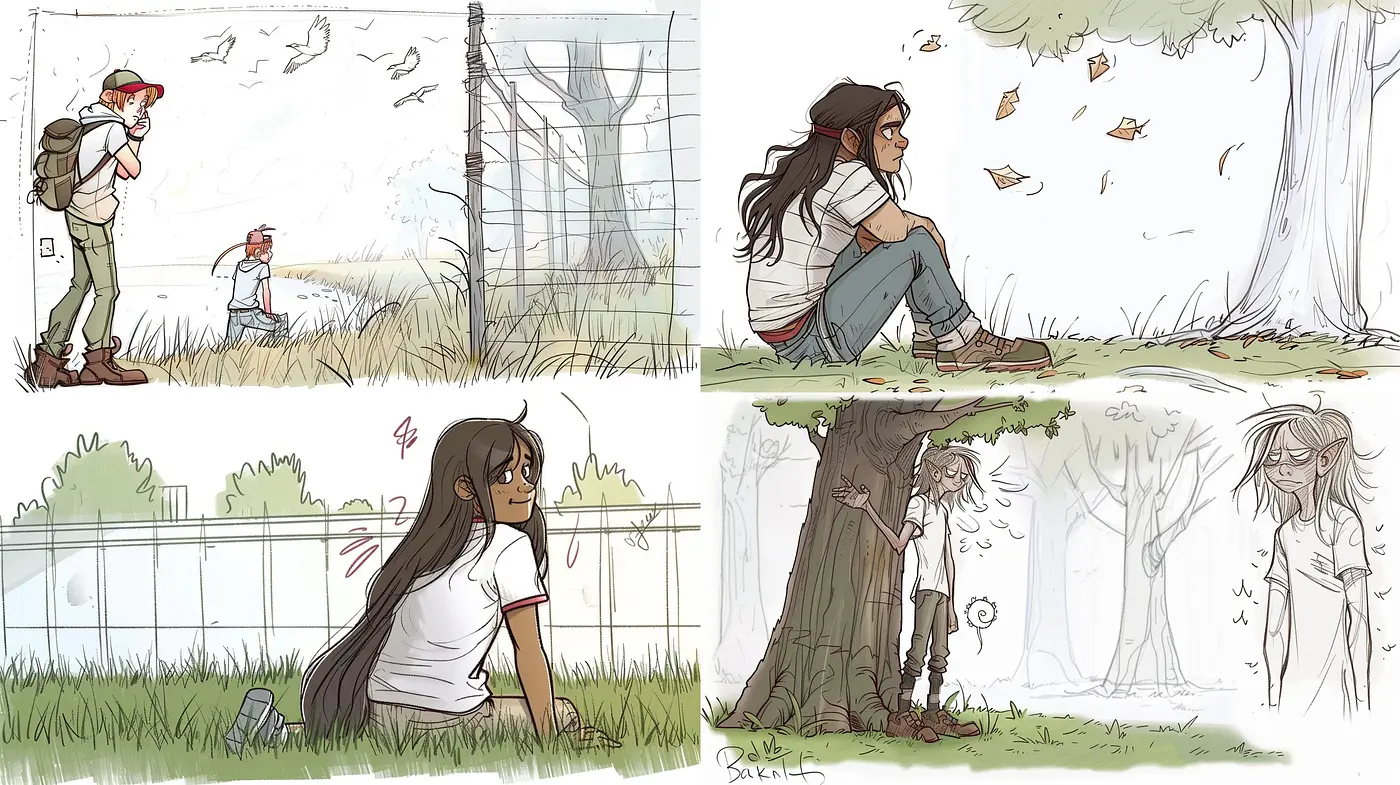 Serene Pastel Sketchbook - Nature and Contemplation through Subdued Hues and Soft Lines - Midjourney sref style