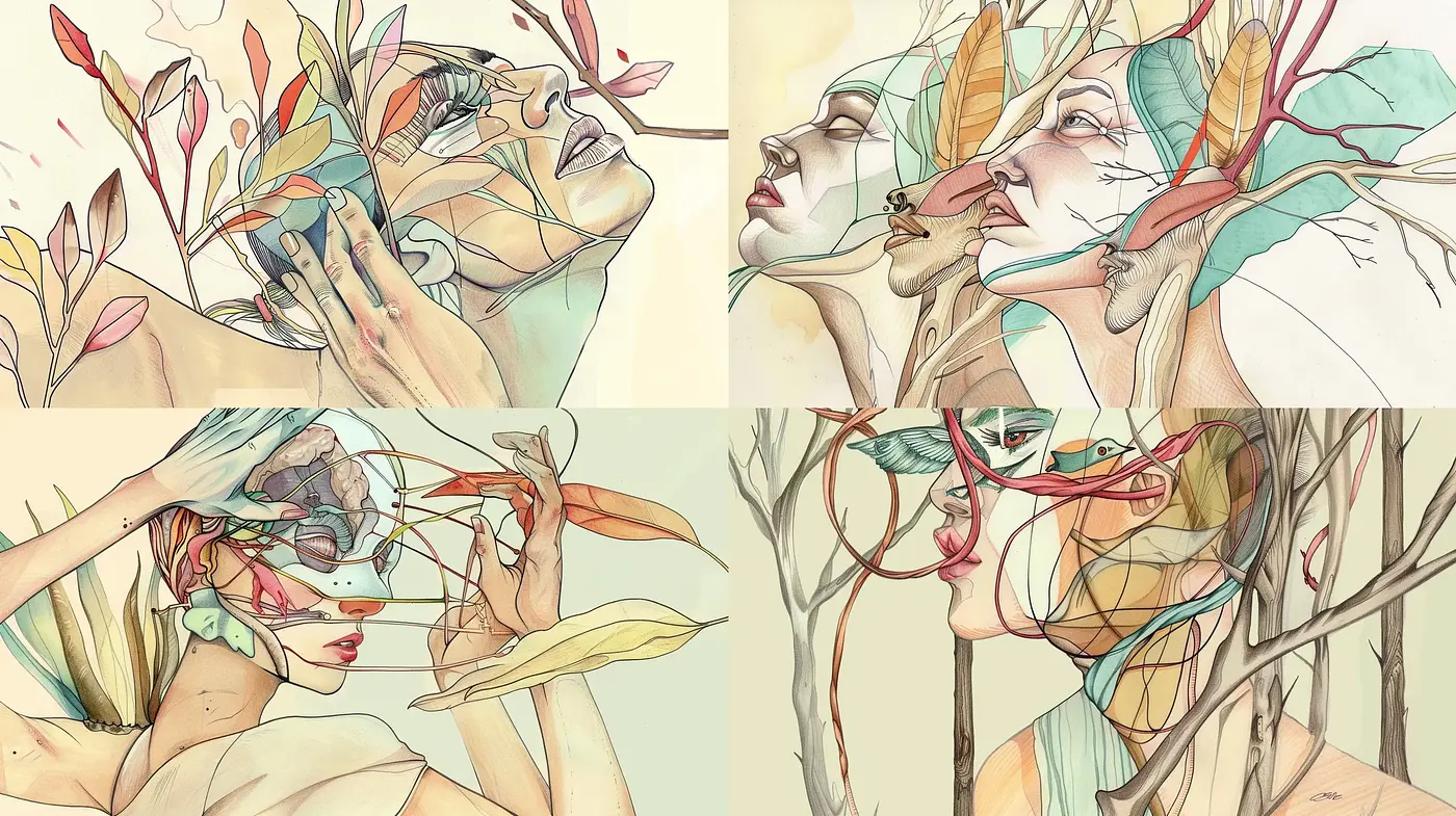 Ethereal Botanical Portraiture in Pastel Watercolor Hues - Midjourney sref style