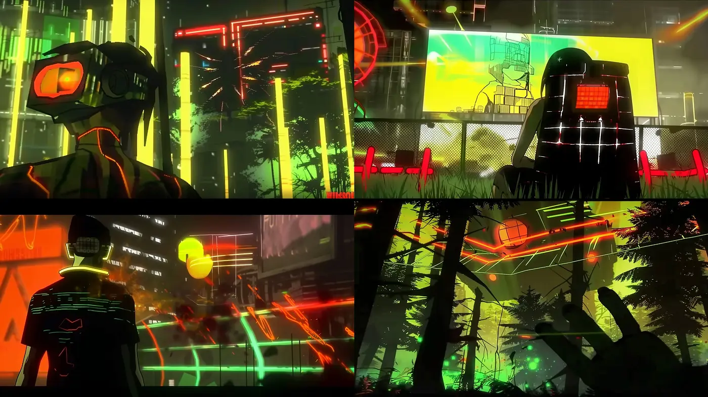 Neon Noir Fusion: An Homage to Cyberpunk Aesthetics and Luminous Contrasts - Midjourney sref style