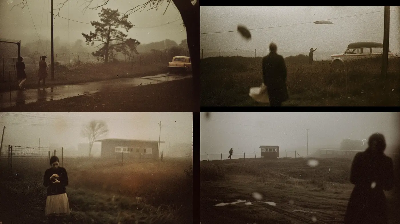 Ethereal Sepia Dreamscape: A Nostalgic Blend of Somber Tones and Misty Visions - Midjourney sref style