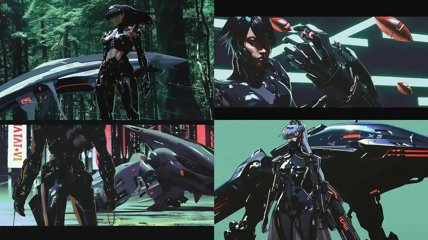 Futuristic, cyberpunk aesthetic with sleek characters and dynamic motion - Midjourney sref style