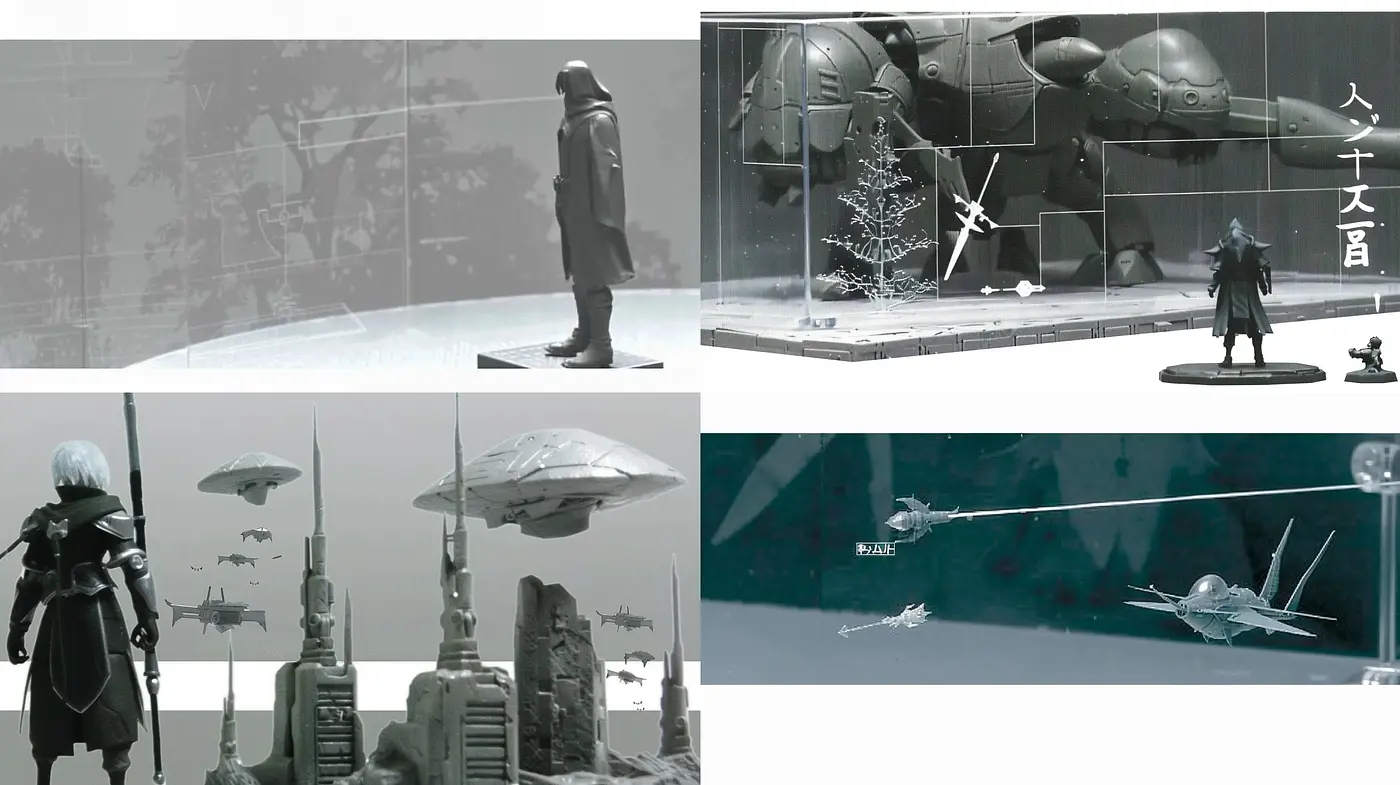 Monochromatic Sci-Fi Dreamscape with a Futuristic Nostalgia - Midjourney sref style