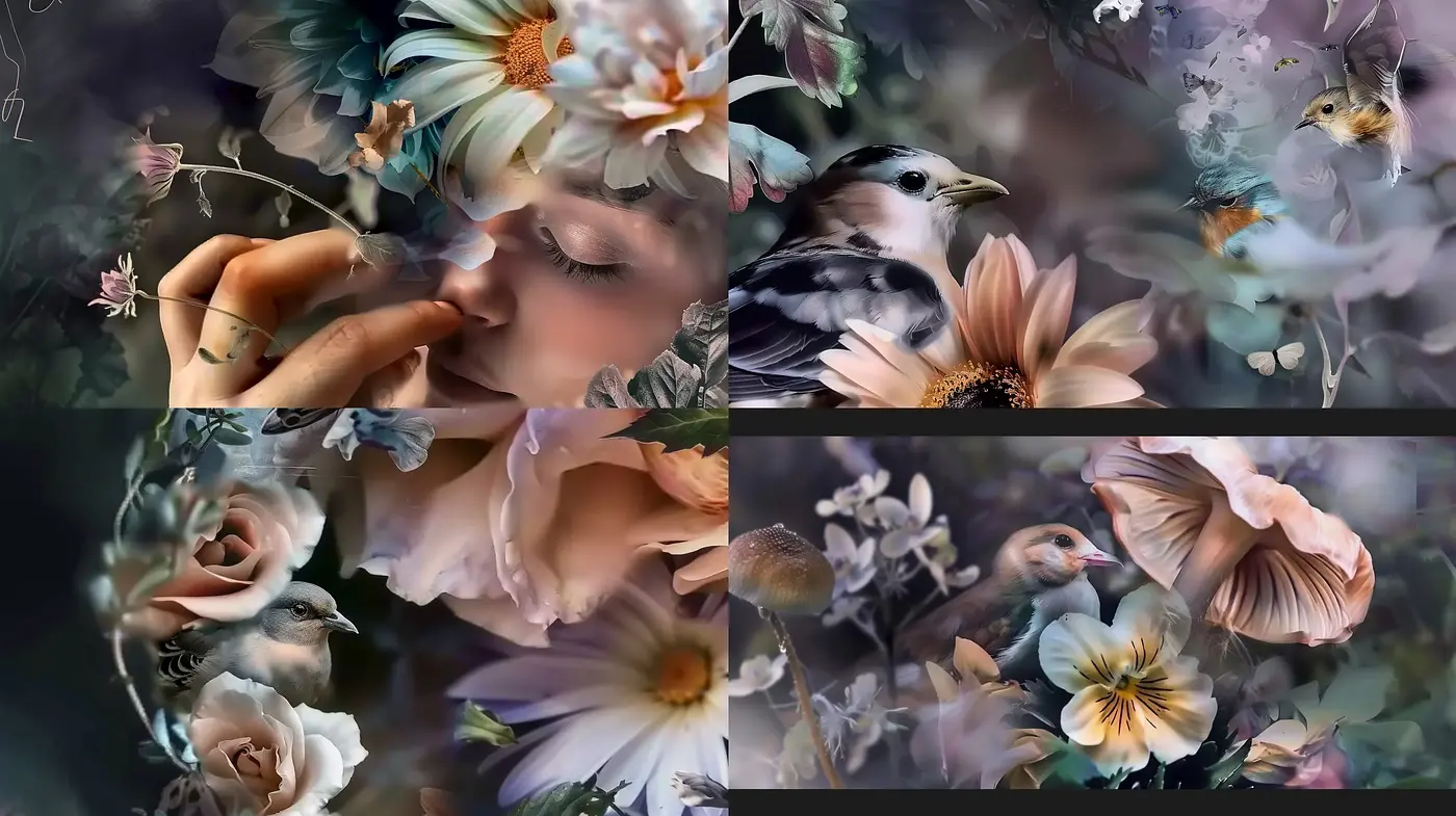 Dreamlike Botanical Serenity with Ethereal Overtones - Midjourney sref style
